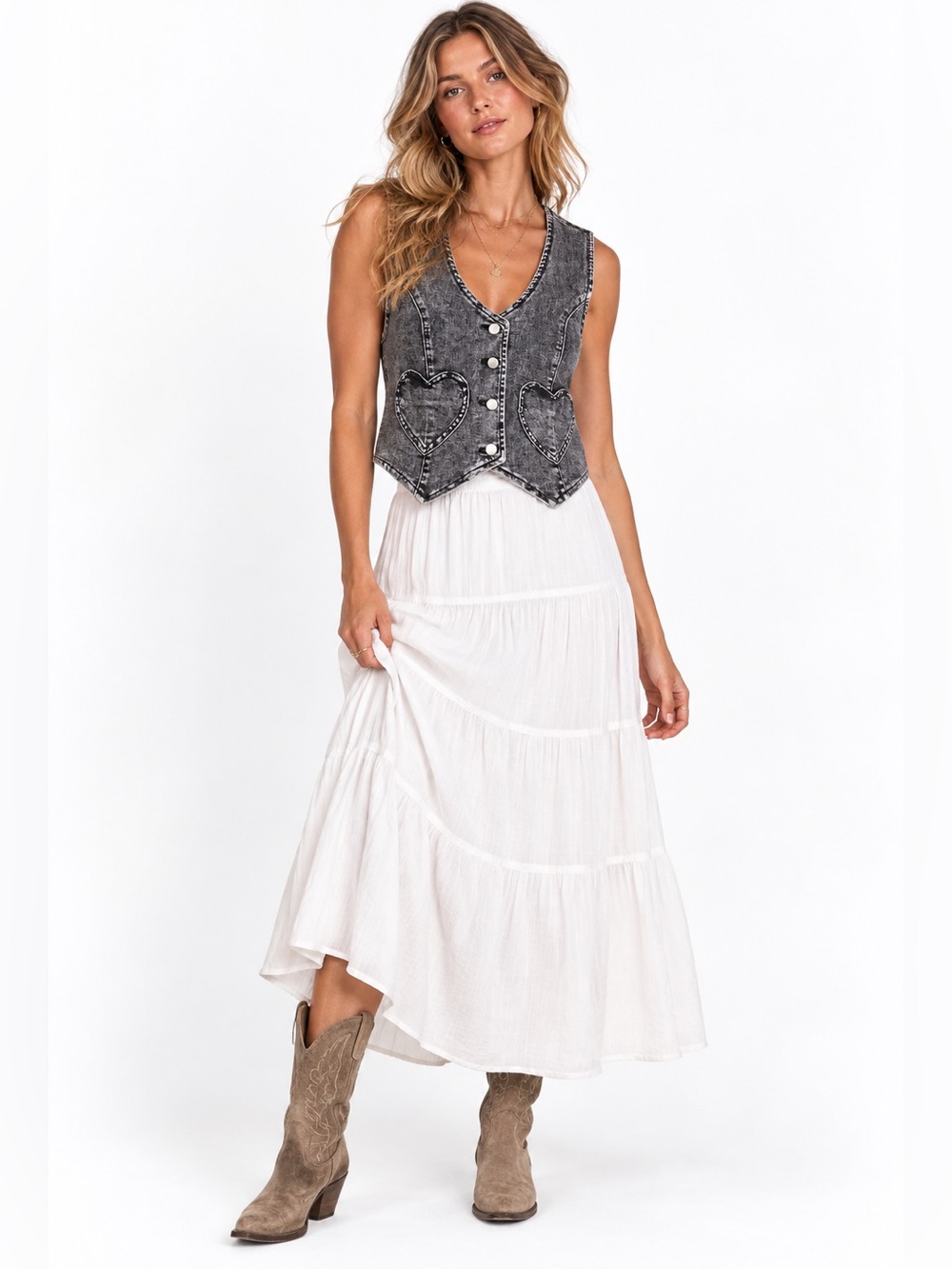 💕Heart Pockets💕 Pink Lily Gray Denim Vest  NEW